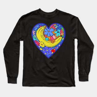 Psychedelic Banana with Hippie Flowers and Heart Long Sleeve T-Shirt